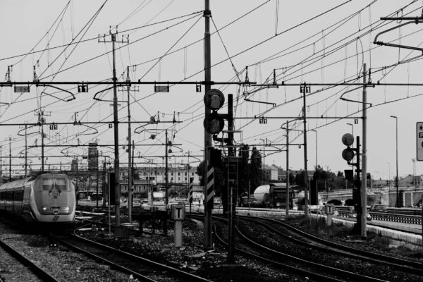 Black and White Train Station