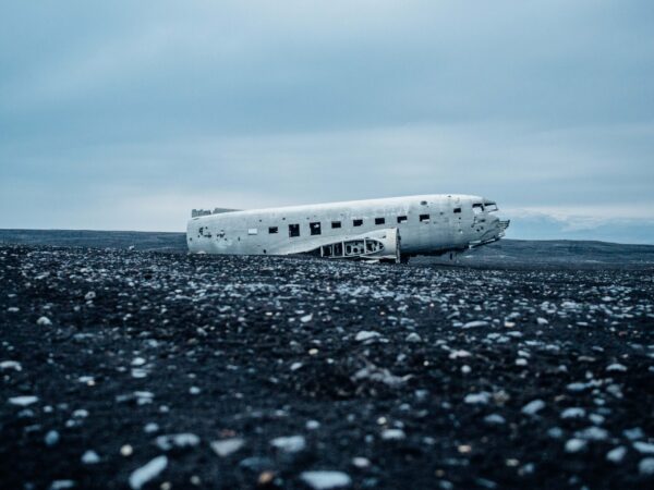 Old Broken Airplane in Empty Field