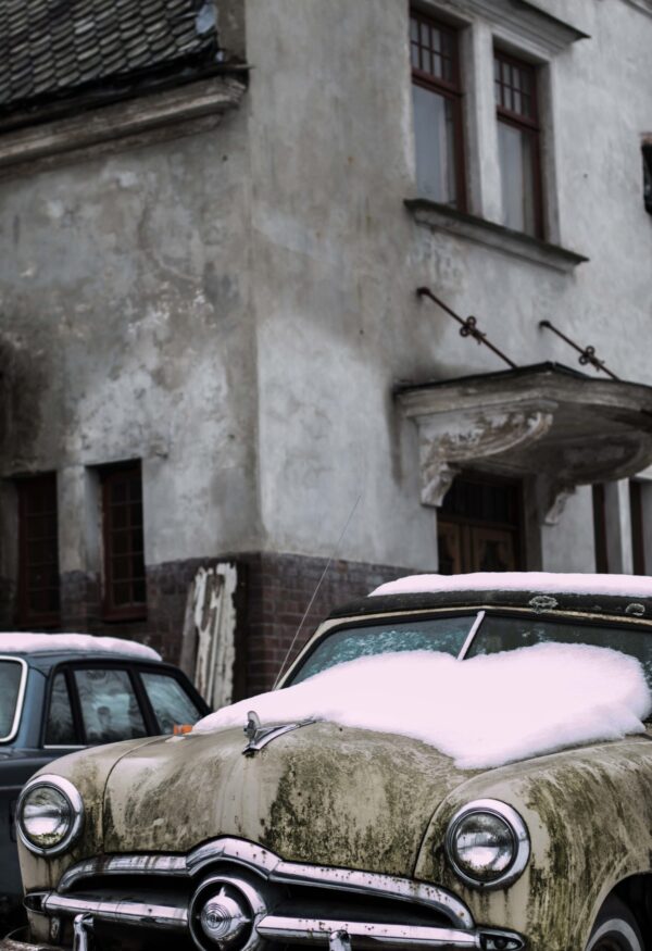 Snow On Top Of Old Car